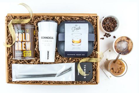 Iced Coffee Kit // Artisan Cold Brew Gift // Mouth.com Christmas Gifts Baskets, Coffee Kit, Gifts Baskets, Cheese Gifts, Holiday Gift Baskets, Spa Gift Basket, Coffee Gift, 15 Gifts, Metal Straws