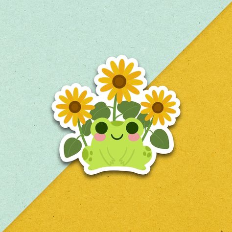 Cute Sunflower, Water Bottle Decal, Vinyl Sticker Paper, Frog And Toad, Kawaii Animals, Cute Frogs, Sticker Vinyl, Tattoo Idea, Kraft Envelopes