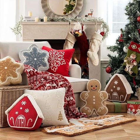 Adorable Christmas Throw Pillows, Plush Teddy Xmas Gingerbread Shaped Pillows Christmas Decorative Pillow for Couch Living Room or bedroom #christmas #christmasdecorations #holidays #holidaydecor #merrychristmas #pillows #cute #love #family Christmas Decor Couch, Christmas Gingerbread Decor, Christmas Couch, Christmas Textiles, Xmas Gingerbread, Xmas Pillows, Shaped Pillows, Winter Pillows, Couch Living Room