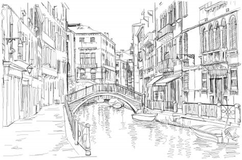 For romance, Venice is the perfect backdrop. Download this fantastic coloring page about Venice, and enjoy yourself, today! M Coloring Pages, Architecture Perspective, Perspective Drawing Architecture, Enjoy Yourself, Watercolor Sketchbook, Mom Art, Thread Painting, Landscape Drawings, Coloring Pages To Print