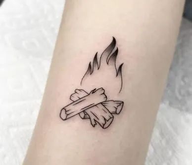 Bonfire Tattoo Simple, Tiny Campfire Tattoo, Tiny Camping Tattoo, Small Campfire Tattoo, Camp Fire Tattoo Ideas, Campfire Tattoo Ideas, S’mores Tattoo, Camp Tattoo Ideas, Small Camping Tattoo