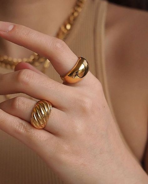 ✨ All that glitters and more! Elevate your style with our exquisite Croissant and Dome rings that exude opulence and luxury. Shop now at www.livebygold.com and reign supreme like a true monarch 👑✨⁠ ⁠ Drip Ideas, Inexpensive Jewelry, Geometric Bracelet, Bold Rings, Gold Rings Fashion, Friend Bracelets, Gold Ring Designs, Dome Ring, Jewellery Ideas