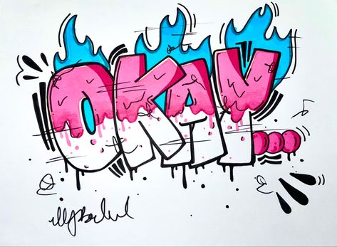 Okay lettering Graffiti Art Drawings, Alphabet Graffiti, Alfabet Font, Graffiti Art Letters, Graffiti Text, Arte Doodle, Graffiti Piece, Graffiti Tattoo, Graffiti Logo