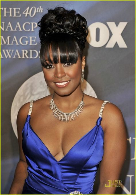 Keshia Knight Pulliam Pony Updo, Black Updo, House Of Payne, Keshia Knight Pulliam, Best Prom Hairstyles, Hollywood Glamour Aesthetic, Cosby Show, Vintage Curls, Side Swept Curls