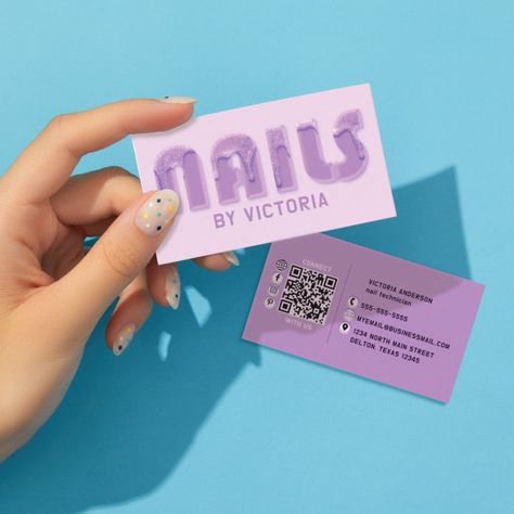 Purple Nails Glitter Drips Typography Nail Tech Business Card - business card Purple Nails Glitter, Social Media Symbols, Nail Tech Business, Tech Business Card, Nail Tech Business Cards, Tan Nails, Purple Glitter Nails, Nail Business, Qr Code Business Card