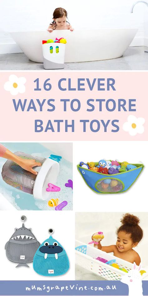 15 brilliant bath toy storage ideas | Mum's Grapevine Toy Storage Bathroom, Shower Toys Organization, Bath Toys Storage Ideas, Bathroom Toys Organization, Kids Bath Toys Storage, Tub Toy Storage Ideas, Baby Bath Storage, Bath Tub Toy Storage Ideas, Bathtub Toy Storage Ideas