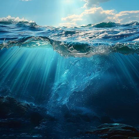 Premium Photo | Underwater blue water sea bed bottom background with sun rays from aqua surface Generative AI Wave Underwater, Sea Bed, Digital Graphics Art, Under The Ocean, Beautiful Ocean Pictures, Water Sea, Waves Crashing, Ocean Pictures, Into The Water