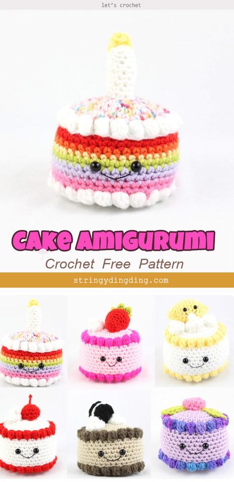 Free Crochet Birthday Cake Pattern, Birthday Crochet Plushies, Amigurumi Cake Free Pattern, Crochet Birthday Free Pattern, Crochet Cakes Free Pattern, Crochet Birthday Cupcake, Cake Amigurumi Free Pattern, Birthday Amigurumi Free Pattern, Birthday Cake Crochet Pattern