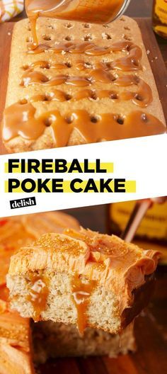 Baking Fireball Poke Cake Video — Fireball Poke Cake Recipe How To Video Fireball Cake, Fireball Whiskey Recipes, Fireball Recipes, Poke Cake Recipe, Whiskey Recipes, Fireball Whiskey, Alcoholic Desserts, Boozy Desserts, Dump Cakes