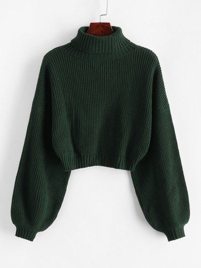 Plain Sweaters, Crop Pullover, Cropped Pullover, 가을 패션, Girls Fashion Clothes, Cute Sweaters, Lantern Sleeve, Roll Neck, Fashion Mode