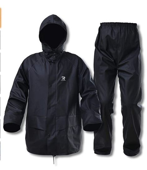 Price:$46.80 - $55.99 Hand Wash Only Stretch knit rain suit waterproof rain jacket and pants are made of 100% Polyester. Durable fabric, MicroWeld seam construction, protect you from intense rainfall, no worry any tests in the rain, even inclement/foul weather. Double entry front pockets. Front zip with snap storm flap. Back cape for ventilation. Stowable hood. No noisy and comfortable fabric for ease of movement. Underarm and back vents help keep you cool. Cape Designs, Rain Suits, Rain Suit, Waterproof Rain Jacket, Rain Gear, Work Jackets, Sports Gear, Coat Pant, Rain Wear