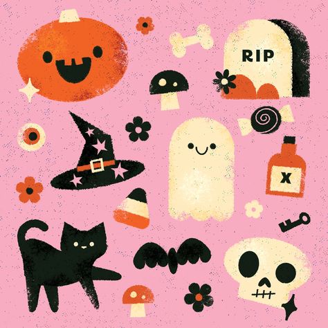 cute spooky halloween by Marisa Schoen on Dribbble Halloween Cute Illustration, Jack O Lantern Illustration, Thanksgiving Illustration Art, Halloween Illustration Cute, Halloween Shapes, Cute Halloween Illustration, Halloween Illustrations, Spooky Cute, Spooky Illustration