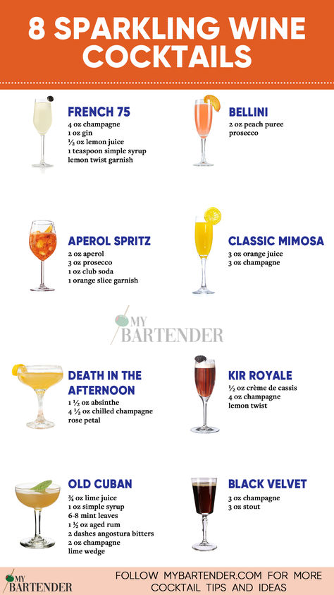 Sparkling Wine Cocktails Drink Recipes With Prosecco, Wine Based Cocktails, Fancy Drinks Cocktails, Drinks With Prosecco, Cocktails With Wine, Spritz Cocktail Recipes, Spritzer Cocktails, Sparkling Wine Cocktail Recipes, Sparkling Wine Drinks