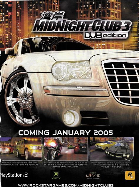 Midnight Club 3 Midnight Club Poster, Midnight Club Aesthetic, Ps2 Aesthetic, Game Ads, Midnight Club, Tokyo Drift, Video Game Posters, Graphic Book, Clubbing Aesthetic