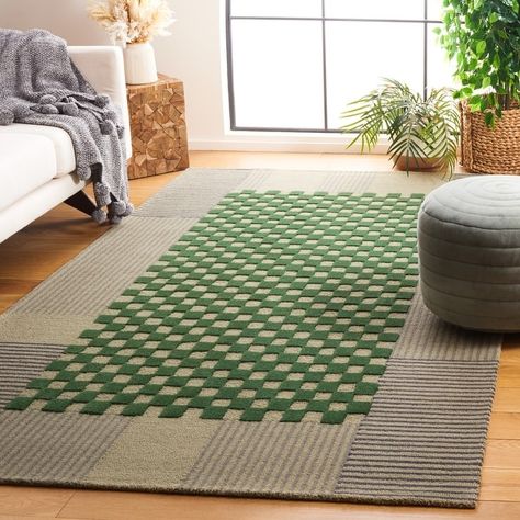 Modern Wool Rugs, Artisan Rugs, Checkered Rug, Green Area Rugs, Hand Tufted Rugs, Mid Century Modern Design, Green Rug, Tufted Rug, Online Home Decor Stores