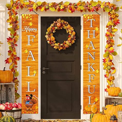 Harvest Porches, Indian Festival Of Lights, Thanksgiving Party Decorations, Porch Pumpkins, Fall Banner, Porch Welcome Sign, Harvest Thanksgiving, Thanksgiving Party, Fall Decorations Porch