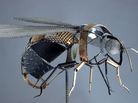 Bee :: Insect :: Sculpture :: Bronze :: Steel :: Bee :: Insect :: Art :: Public :: Corporate :: Plaza :: Lobby :: Lisa Fedon :: Sculptor :: Artist :: Designer Bee Sculpture, Insect Sculpture, Team Collaboration, Bug Art, Found Object Art, Metal Yard Art, Praying Mantis, Sculpture Metal, Steel Art