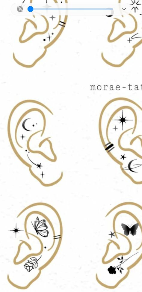 Unique Ear Tattoos For Women, Tragus Ear Tattoo Ideas, Lobe Tattoo Ideas, Butterfly Ear Tattoo Inner, Eat Lobe Tattoo, Cute Inner Ear Tattoos For Women, Moon And Stars Ear Tattoo, Diamond Ear Tattoo, Star Ear Tattoo Inner