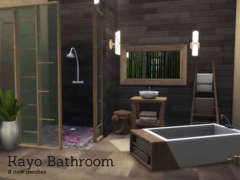 Japanese Bathroom, Die Sims 4, Standing Shower, Mod Furniture, Sims 4 House Design, Sims 4 Characters, Sims House Design, Sims 4 Update, Sims 4 Cc Furniture