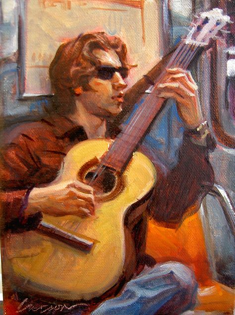 Guitarist Art, Picture Dark, Guitar Painting, Music Artwork, Art Corner, Musical Art, Guitar Art, Romantic Art, Art Painting Acrylic