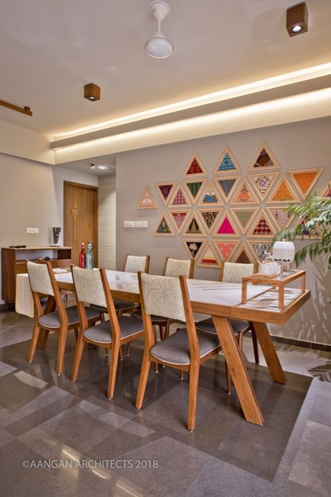 OWN HOUSE – Aangan Architects Dining Area Design India, Dining Hall Wall Decor, Dining Area Painting Ideas, Frames For Dining Room Wall Decor, Dining Space Wall Decor, Dining Room Framed Art, Dining Area Wall Design Modern, Wall Art Dinning Room Inspiration, Creative Wall Decor Ideas Living Room