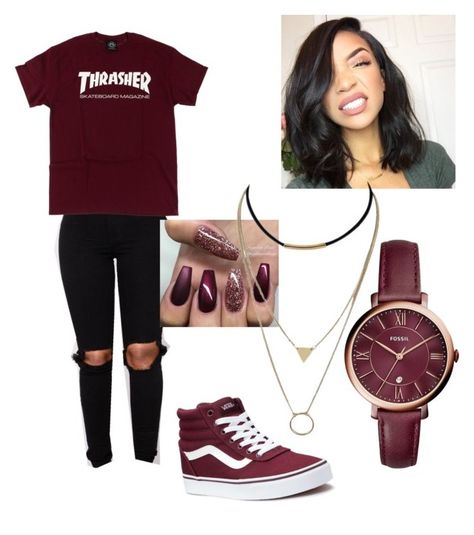 "Burgundy " by clayton-alyssa on Polyvore featuring Vans and FOSSIL Burgundy Tennis Shoes, Outfit Ideas With Vans, Burgundy Shoes Outfit, Burgundy Vans, Maroon Vans, Maroon Shoes, Burgundy Sneakers, Tennis Shoes Outfit, Vans Outfit