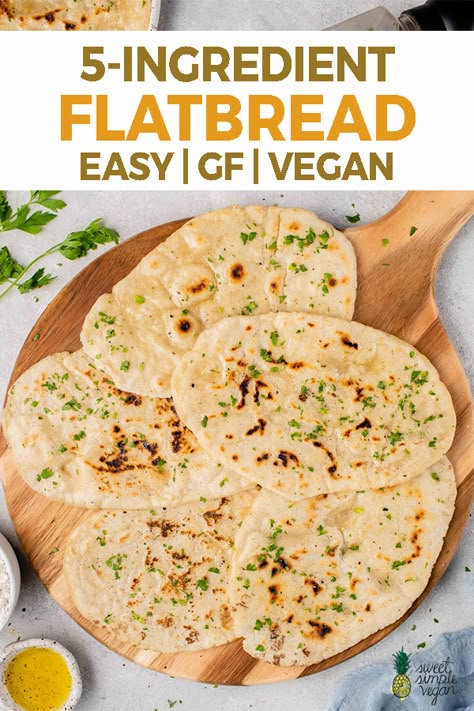 Pizza Buffet, Gluten Free Flatbread, Easy Flatbread, Flatbread Recipes, Flat Bread, Vegan Bread, 5 Ingredient, Gluten Free Bread, Gluten Free Baking