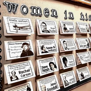 History Class Bulletin Boards, Women History Month Bulletin Board Ideas, Women's History Month Library Display, Womens History Month Display, Minimalist Bulletin Board, Identity Bulletin Board, Womens History Month Bulletin Board Ra, Us History Bulletin Boards, Women’s History Month