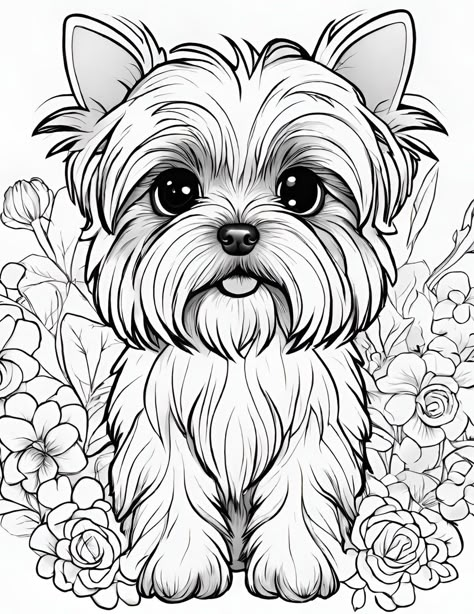 hjgfj Yorkie Coloring Pages, Yorkie Terrier Drawing, Yorkie Drawings, Dog Yorkie, Yorkshire Dog, Dog Coloring Book, Puppy Coloring Pages, Pencil Sketch Images, Easy Pixel Art