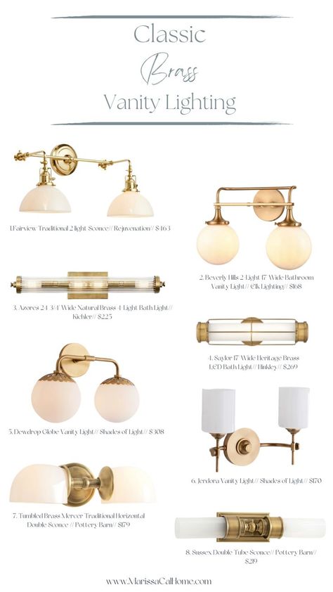 Affordable vintage-inspired brass and gold vanity lighting to upgrade your bathroom. Gold 2 Light Vanity Light, Gold Bathroom Mirror And Light, Classic Bathroom Light Fixtures, Vintage Gold Bathroom Mirror, Bathroom Vanity Ceiling Lighting, Above Sink Lighting Bathroom, Brushed Brass Bathroom Light Fixtures, Classic Vanity Lighting, Antique Vanity Light