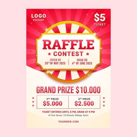 Gradient raffle flyer template | Premium Vector #Freepik #vector #flyer-template #flyer #raffle-ticket #mix Graduation Instagram, Raffle Flyer, Venn Diagram Template, Poster Images, Mario Coloring Pages, Winner Announcement, Vector Gradient, Raffle Prizes, Raffle Ticket