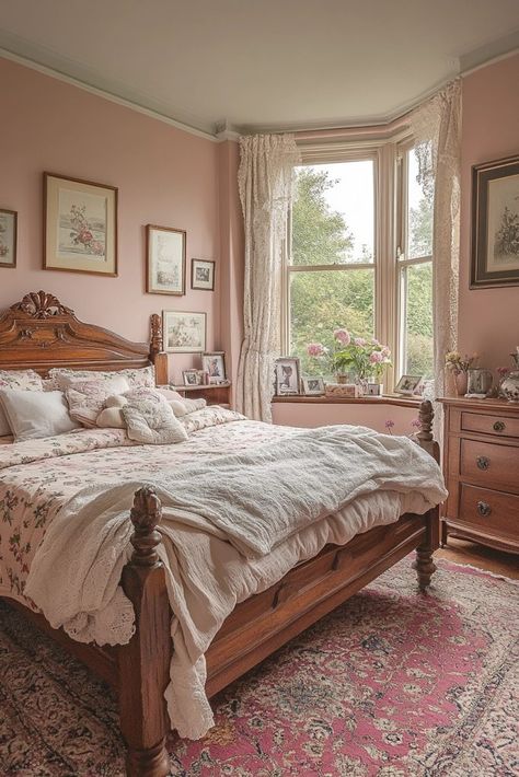 29 Antique Bedroom Ideas to Create a Classic and Sophisticated Retreat Victorian Style Rooms Bedrooms, Early 20s Bedroom, Simple Victorian Bedroom, Antique Inspired Bedrooms, Cozy Antique Bedroom, Gold Bed Frame Bedroom Ideas, Old Bedroom Aesthetic, Pink And Wood Bedroom, Vintage Victorian Bedroom