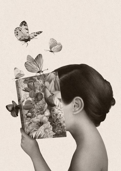 Butterflies, Flowers, A Book, A Woman