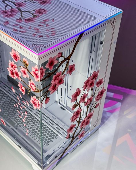 Cherry Blossom EVO RGB We’ve updated our cherry blossom case print to include the @lianliofficial EVO RGB. This case can be purchased from our site as a stand alone case or a full build! These are available now in our limited cherry blossom prints! #vyralpcs #pcprints #uvprints #vyralteq #vyralpcs #lianli #evorgb Custom Pc Case Design, Sleeper Pc, Pc Case Design, Custom Pc Case, Pc Case Mod, Pc Aesthetic, Pc Room, Custom Computer Case, Pc Builds