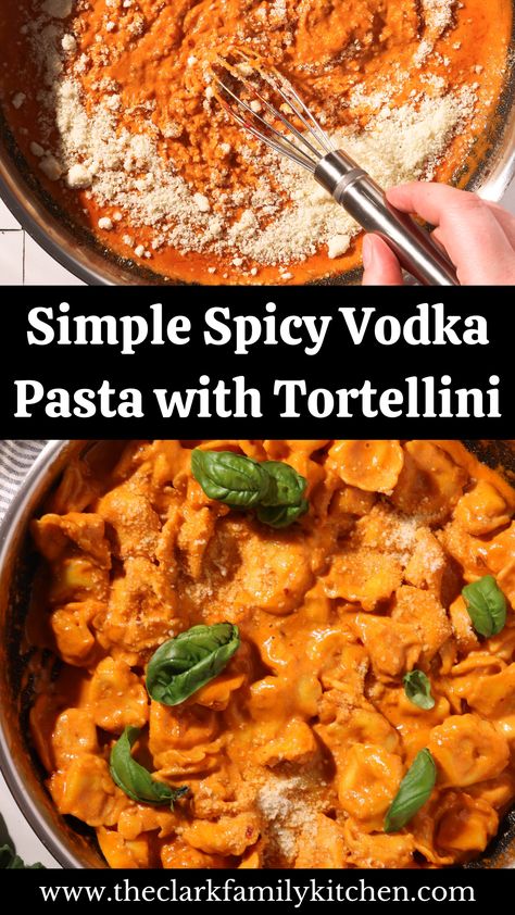 Vodka Tortellini Recipes, Vodka Sauce Tortellini, Spicy Tortellini Pasta, Tortellini Vodka Sauce, Spicy Vodka Pasta, Crock Pot Tortellini, Cheese Tortellini Recipes, Cheesy Tortellini, Vodka Sauce Pasta