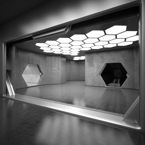 ArtStation - Sci Fi Interior, Roman Prytuliak Hexagon Lights, Sci Fi Room, Ship Interior, Scifi Interior, Interior Hallway, Gray Space, Spaceship Interior, Sci Fi Design, Sci Fi Environment