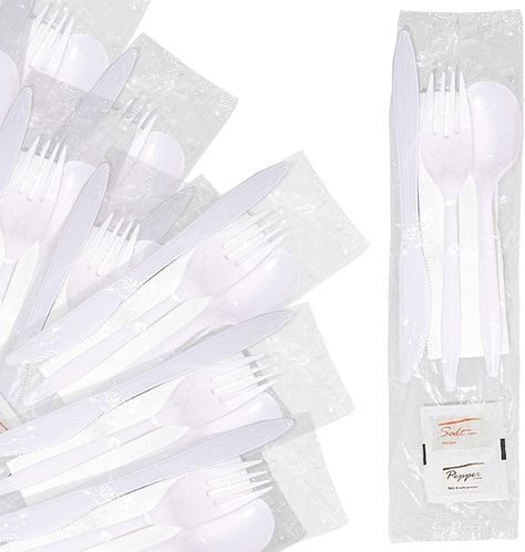 AmazonSmile: Stock Your Home Plastic Cutlery Packets with Salt & Pepper in White (50 Count) - Wrapped Cutlery - Plastic Utensils Individually Wrapped for Take Out, Delivery, Cafeterias, Restaurants, Uber Eats : Home & Kitchen Food Truck Menu, Forks Over Knives, Disposable Cutlery, Plastic Silverware, Plastic Utensils, Plastic Cutlery, Uber Eats, Plastic Ware, Meal Delivery Service