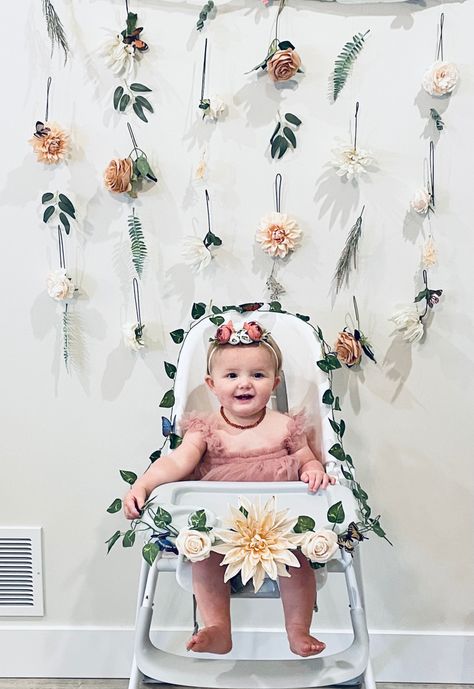 Flower Themed One Year Birthday, Wildflower First Birthday Party Decor, Wild Flower Themed First Birthday, Botanical First Birthday Party, Blooming 1st Birthday, Plant First Birthday Party, Boho Wildflower Birthday Party, Wildflower First Birthday Backdrop, Wildflower Theme Birthday Party Decor