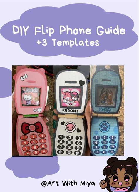 Hello Kitty Cardboard Flip Phone, Diy Flip Phone Template, How To Make A Cardboard Flip Phone, Hello Kitty Cardboard Flip Phone Template, Sanrio Cardboard Craft, Kuromi Flip Phone Template, Cardboard Flip Phone Tutorial, My Melody Flip Phone Template, Tamagachi Template