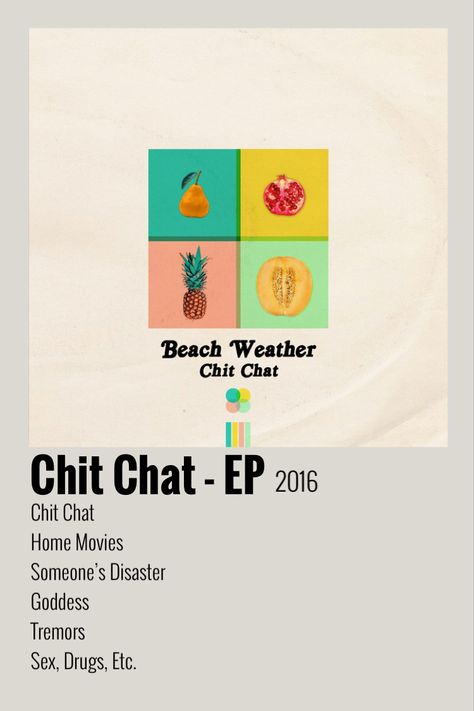 chit chat - ep - beach weather Chit Chat Album Cover, Chit Chat Beach Weather, Beach Weather Album Cover, Beach Weather Poster, Beach Weather Band, Rorys Room, Weather Song, Minimal Posters, Song Posters