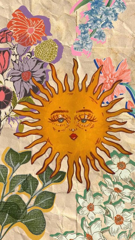 Sun Art Aesthetic, Aphrodite Flower, Hippie Sun, Sun Vintage, Funky Flowers, Cool Vibes, Cute Laptop Wallpaper, Flowers Colorful, Spiritual Artwork