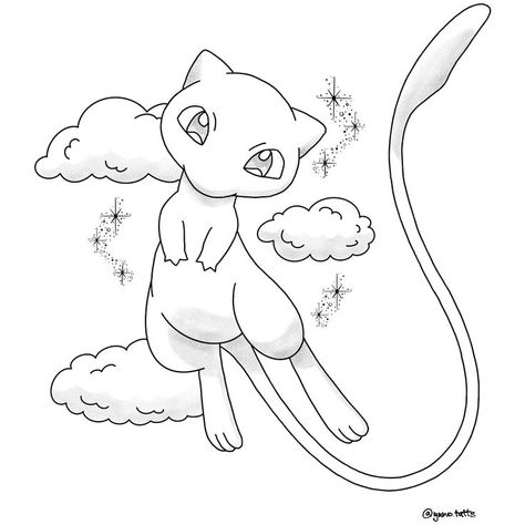 Mew Drawing Pokemon, Mew Pokemon Drawing, Pokemon Outline Drawings, Mew Tattoo Ideas, Traceable Drawings Aesthetic, Pokemon Design Ideas, Pokemon Tattoo Stencil, Mew Pokemon Tattoo, Pokemon Tattoo Black And White