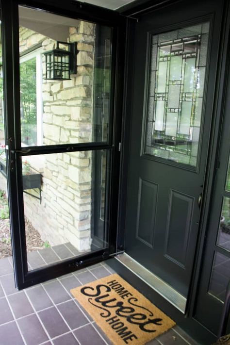 Replacing our Front Door and Storm Door - Bright Green Door Glass Security Front Door, Entry Door With Storm Door, Front Door Ideas With Screen Door, Farmhouse Front Door With Storm Door, Black Storm Doors For Front Door, Storm Doors For Front Door Ideas, Front Storm Door Ideas, Front Door With Storm Door, Door With Storm Door