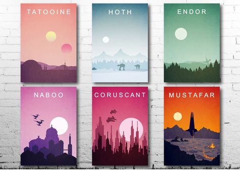 Minimalist Star Poster Set Wars Poster All 6 Posters New Hope - Etsy Canada Star Wars Trilogy Poster, Star Poster, Star Wars Planets, Planet Poster, Star Wars Room, Classic Poster, Star Wars Trilogy, Minimalist Movie Poster, Disney Posters