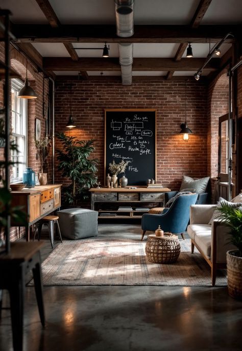 Barndominium Interior Ideas Industrial Cottage, Industrial Airbnb, Industrial House Design, Industrial Modern, Boho Industrial Decor, Eclectic Industrial Decor, Eclectic Industrial, Seating Arrangement Wedding, Barn Bedrooms