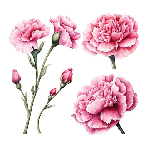 Carnation flowers set watercolor illustr... | Premium Vector #Freepik #vector #red #nature #purple #green Carnation Flower Design, Carnation Watercolor, Carnations Illustration, Carnation Illustration, Carnation Drawing, Carnation Flower Tattoo, Carnation Tattoo, Papel Vintage, Botanical Flower Art