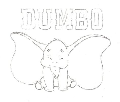 Tv Cartoon Characters Drawing, Dumbo Drawing Easy, How To Draw Dumbo, Disney Dumbo Tattoo Ideas, Dumbo Outline Tattoo, Disney Drawing Ideas, Dumbo Sketch, Dumbo Painting, Dumbo Drawing