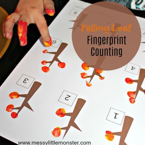 1-5 Activities For Preschool, Number 5 Activities For Kindergarten, F Is For Fall, Tree Fingerprint, Aktiviti Prasekolah, Counting Activities Preschool, Leaf Printable, Falling Leaf, Preschool Fall