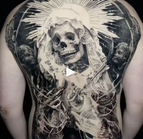 Realism Back Tattoo, Backpiece Tattoo Men, Backpiece Tattoo Design, Carlos Torres Tattoo, 305 Tattoo, Gothic Back Tattoo, Whole Back Tattoo, Skull Back Tattoo, Forearm Cover Up Tattoos