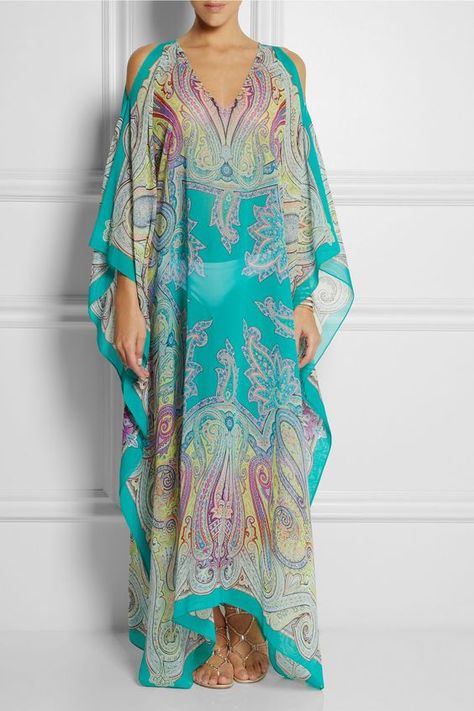 Etro | Paisley-print silk-chiffon kaftan | NET-A-PORTER.COM. There's a lot that's appealing about floating around all day.: Chiffon Kaftan, Ethno Style, Kaftan Designs, Silk Kaftan, Mode Boho, Silk Maxi, Kaftan Dress, Beachwear For Women, Silk Chiffon